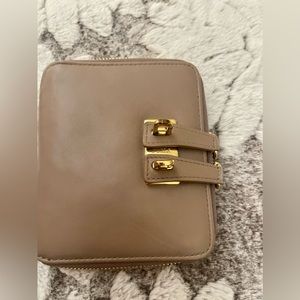 Furla Genuine Leather Taupe Gold Latch Zipper Wallet